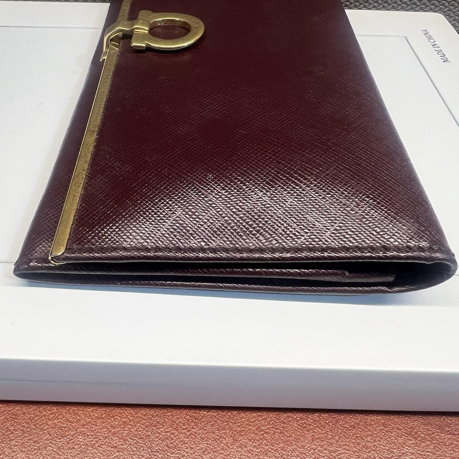 Salvatore Ferragamo Gancini Continental Long Wallet Maroon Saffiano Leather