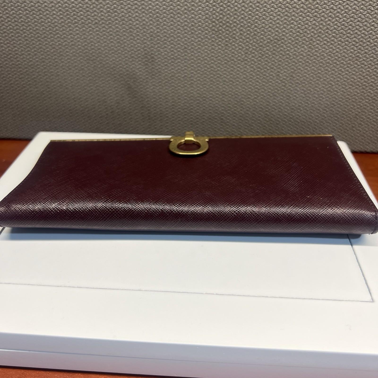 Salvatore Ferragamo Gancini Continental Long Wallet Maroon Saffiano Leather