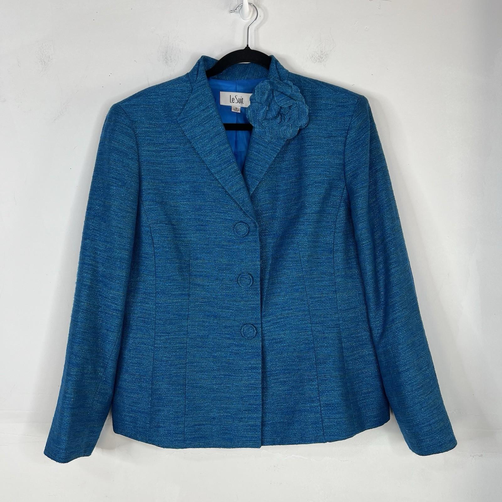 Le Suit Women Polyester Blue Skirt Suit Size 18 Stand UP Collar Cocktail 2PC