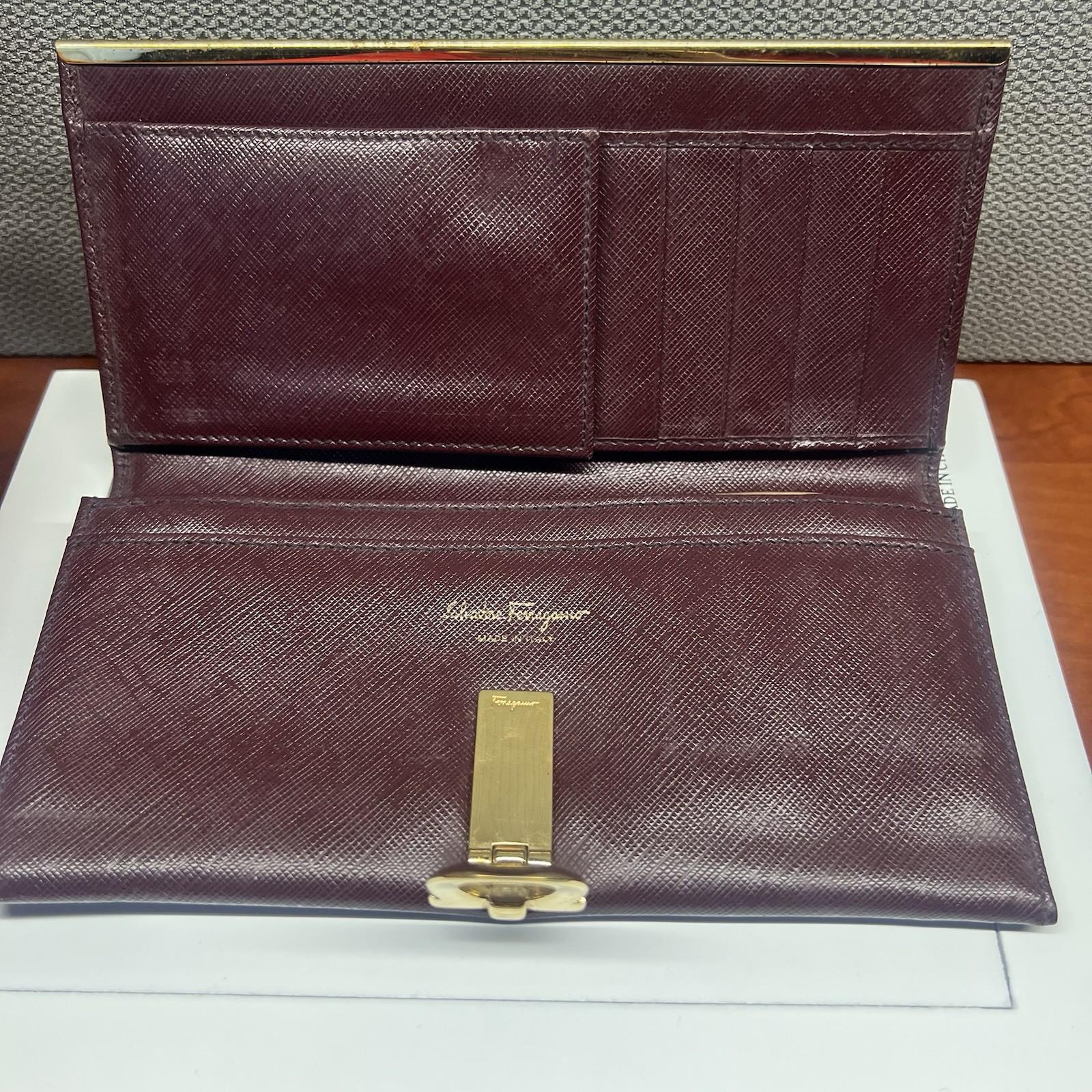 Salvatore Ferragamo Gancini Continental Long Wallet Maroon Saffiano Leather