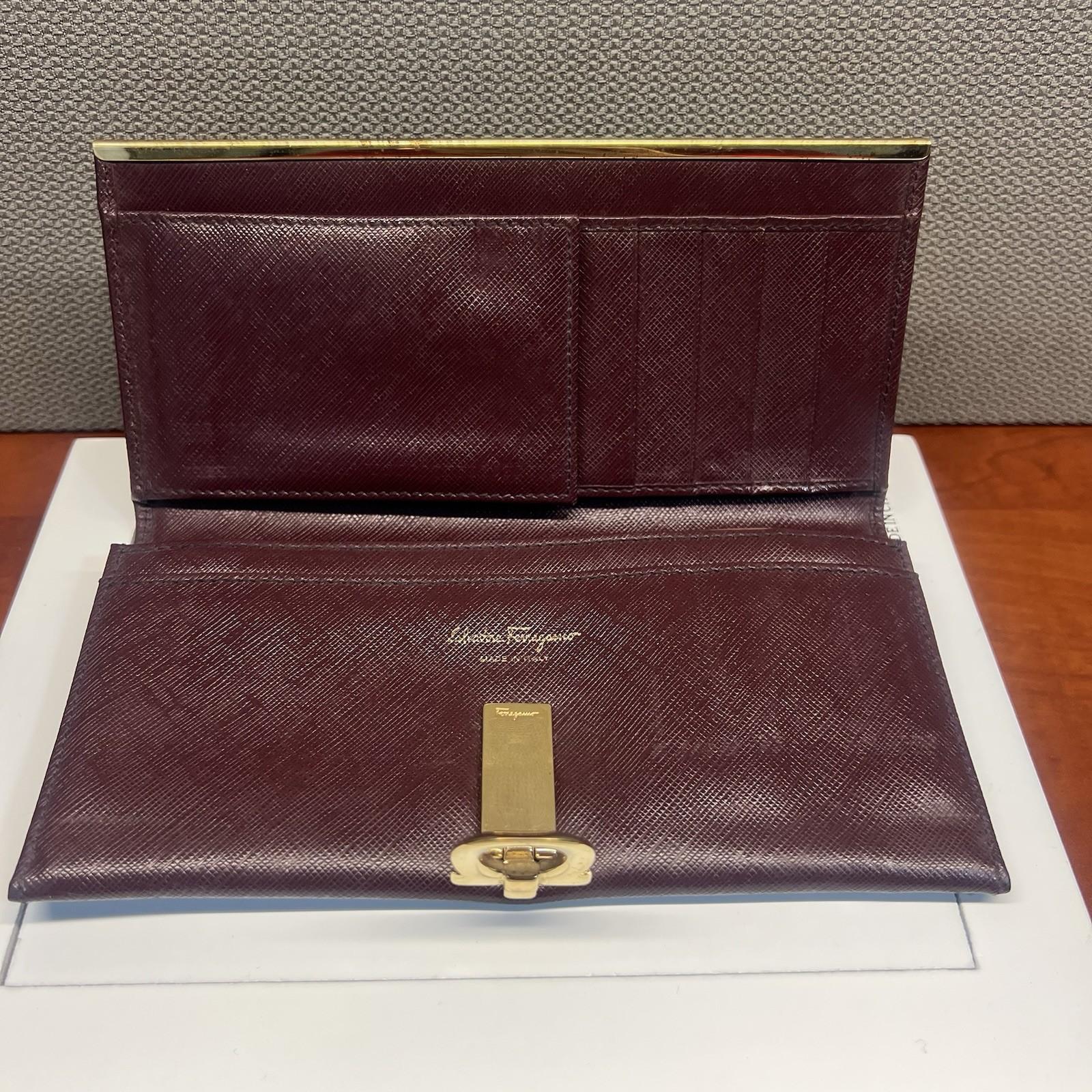 Salvatore Ferragamo Gancini Continental Long Wallet Maroon Saffiano Leather