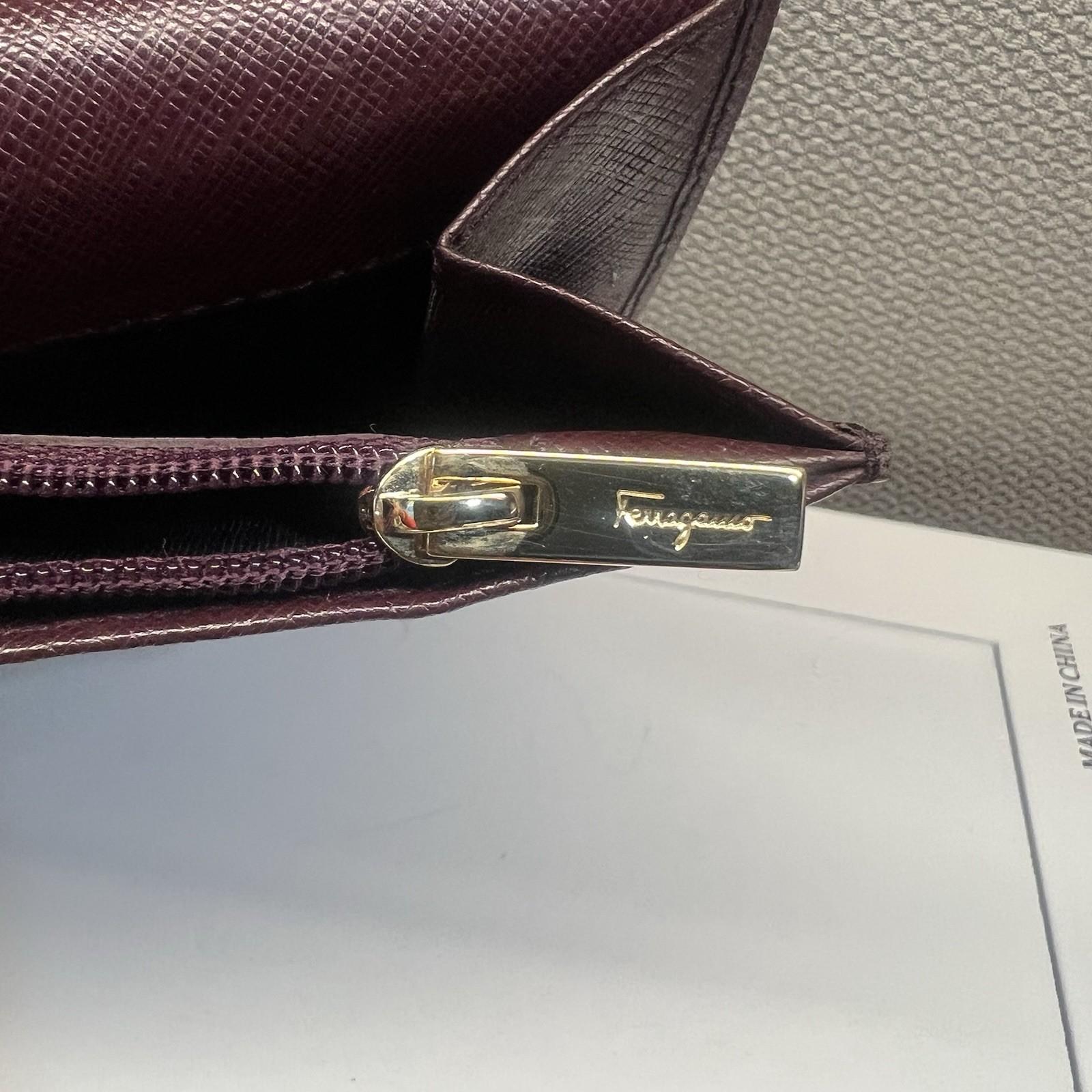 Salvatore Ferragamo Gancini Continental Long Wallet Maroon Saffiano Leather