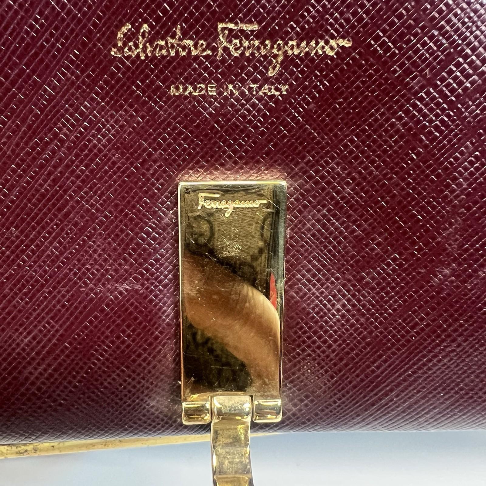 Salvatore Ferragamo Gancini Continental Long Wallet Maroon Saffiano Leather