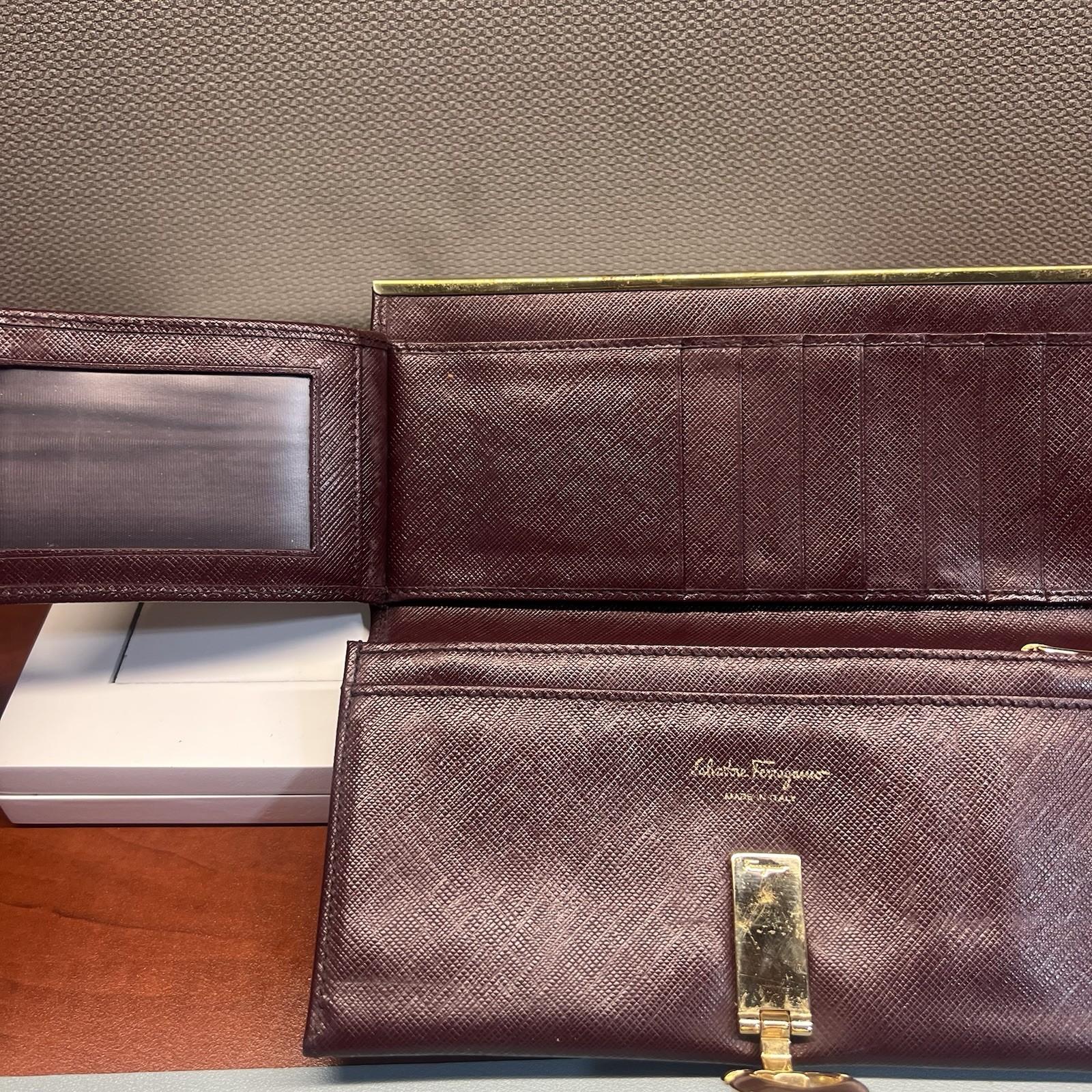 Salvatore Ferragamo Gancini Continental Long Wallet Maroon Saffiano Leather