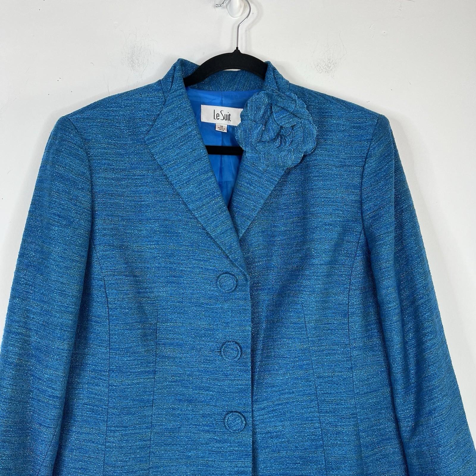 Le Suit Women Polyester Blue Skirt Suit Size 18 Stand UP Collar Cocktail 2PC