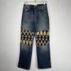 We the Free Rocky Mountain Straight Leg Blue Jeans Women 27 Southwest Patchwork