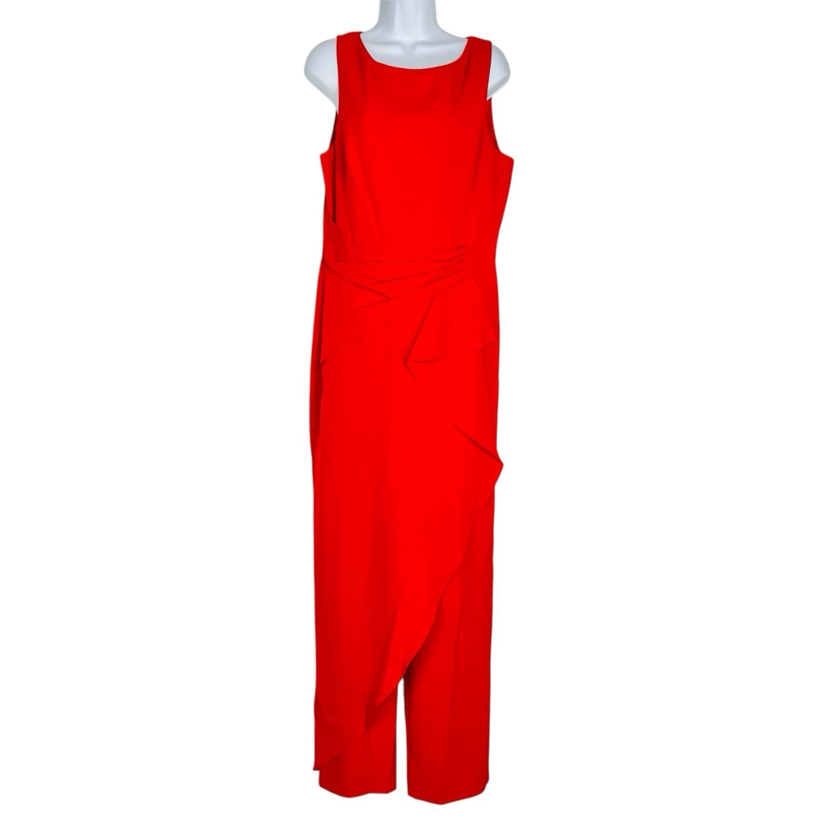 Marina Crepe Jumpsuit Red Size 14 Cascading Ruffle Drape Sleeveless Timeless