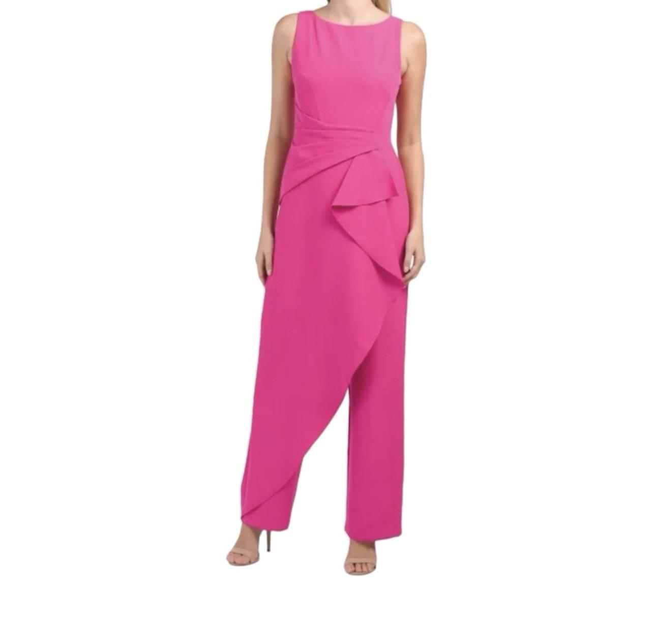 Marina Crepe Jumpsuit Red Size 14 Cascading Ruffle Drape Sleeveless Timeless