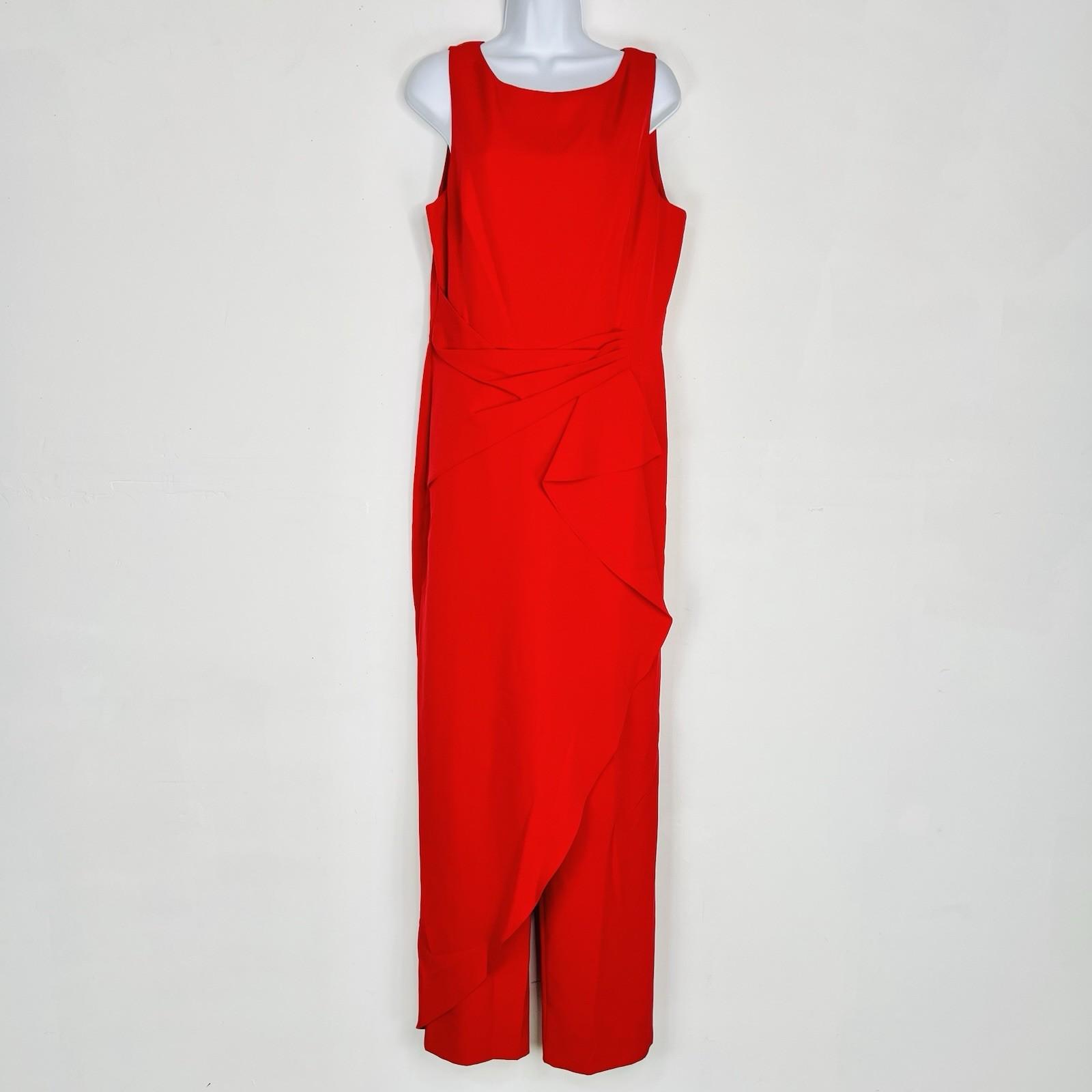 Marina Crepe Jumpsuit Red Size 14 Cascading Ruffle Drape Sleeveless Timeless