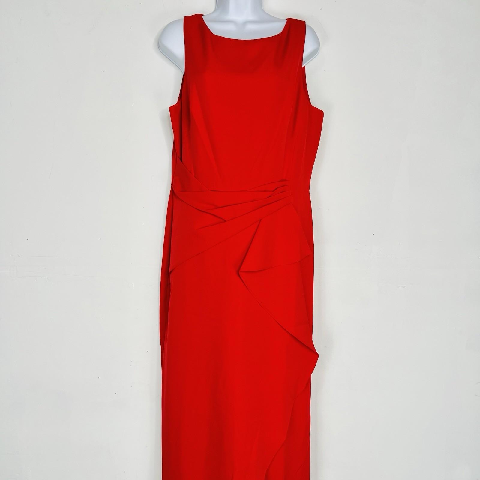 Marina Crepe Jumpsuit Red Size 14 Cascading Ruffle Drape Sleeveless Timeless