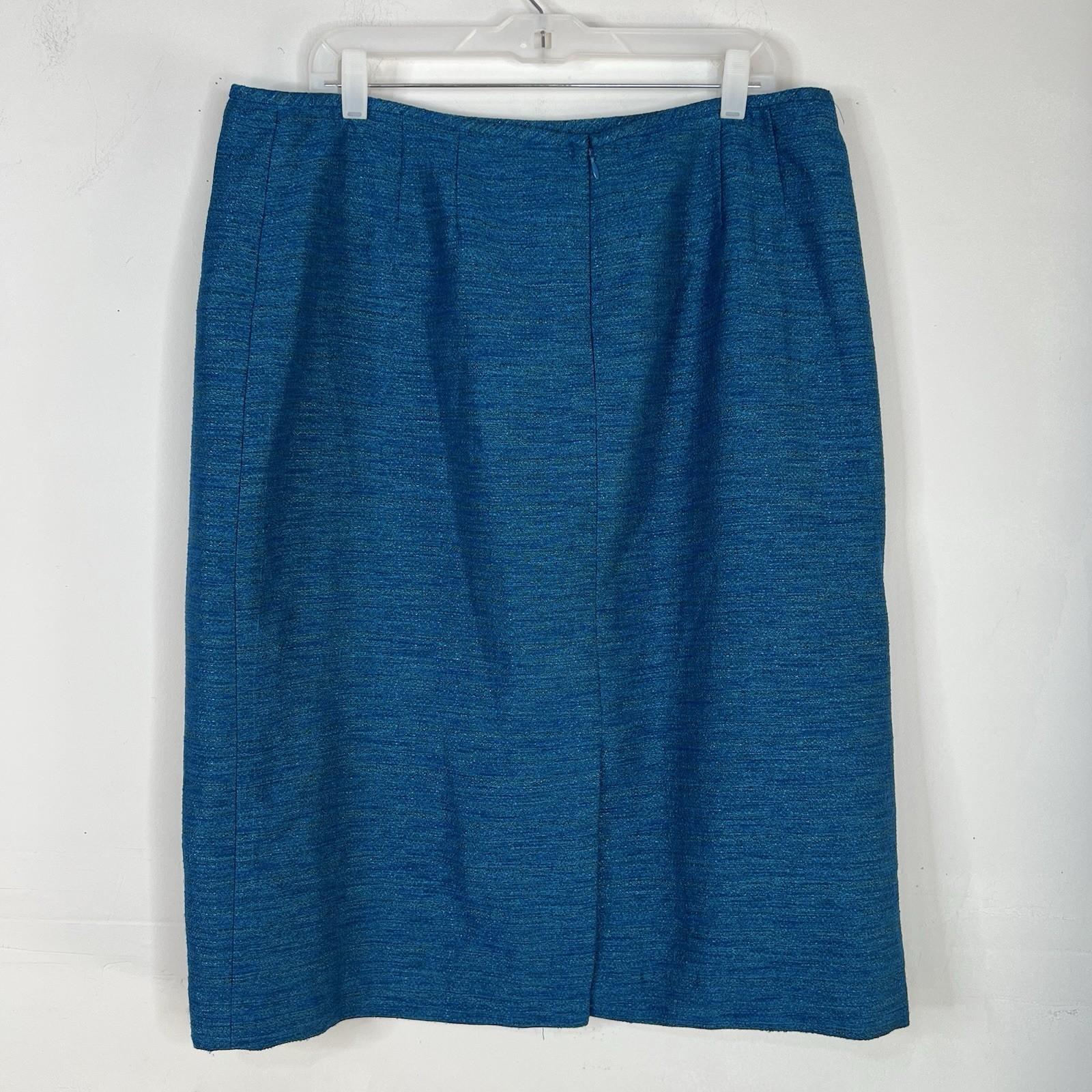 Le Suit Women Polyester Blue Skirt Suit Size 18 Stand UP Collar Cocktail 2PC