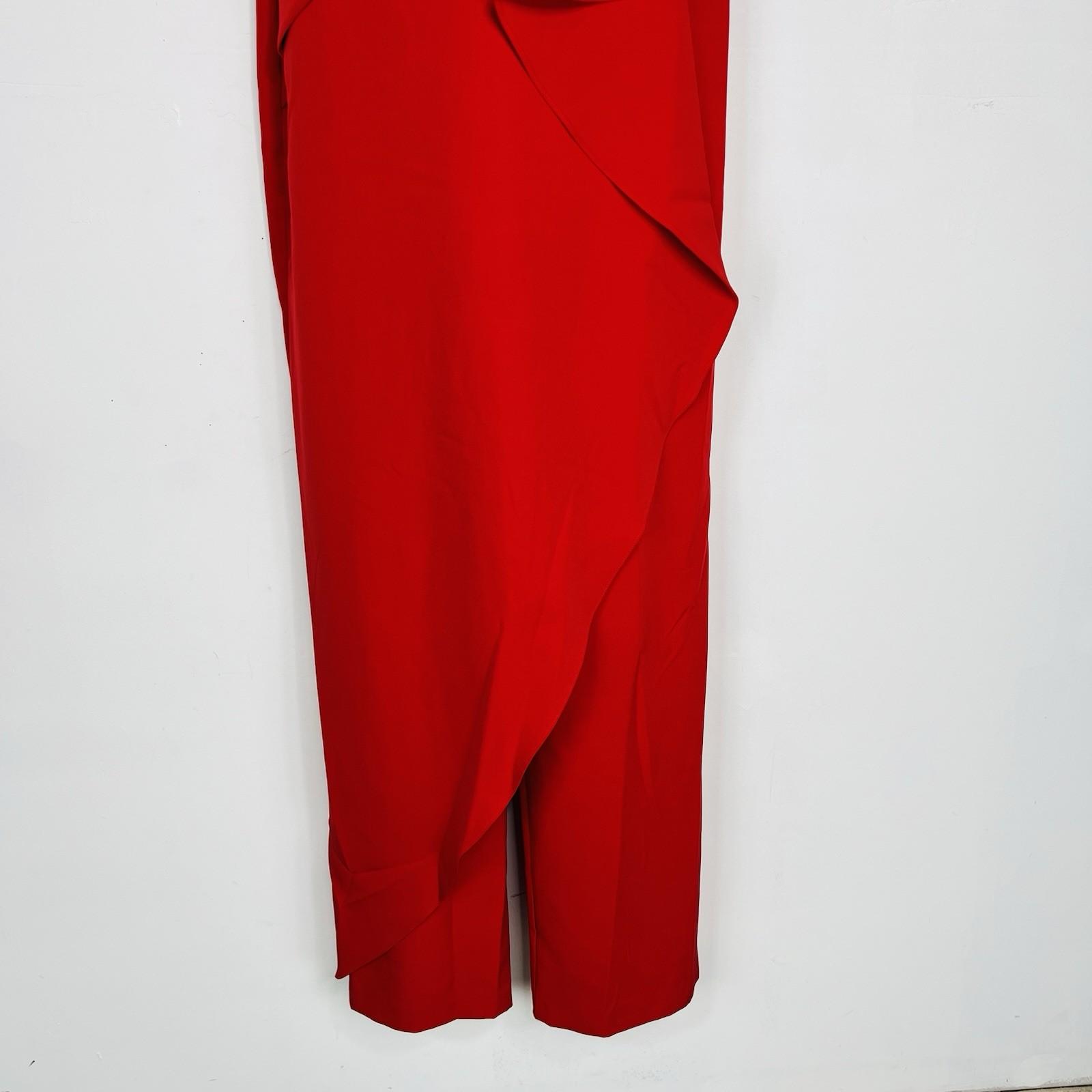 Marina Crepe Jumpsuit Red Size 14 Cascading Ruffle Drape Sleeveless Timeless