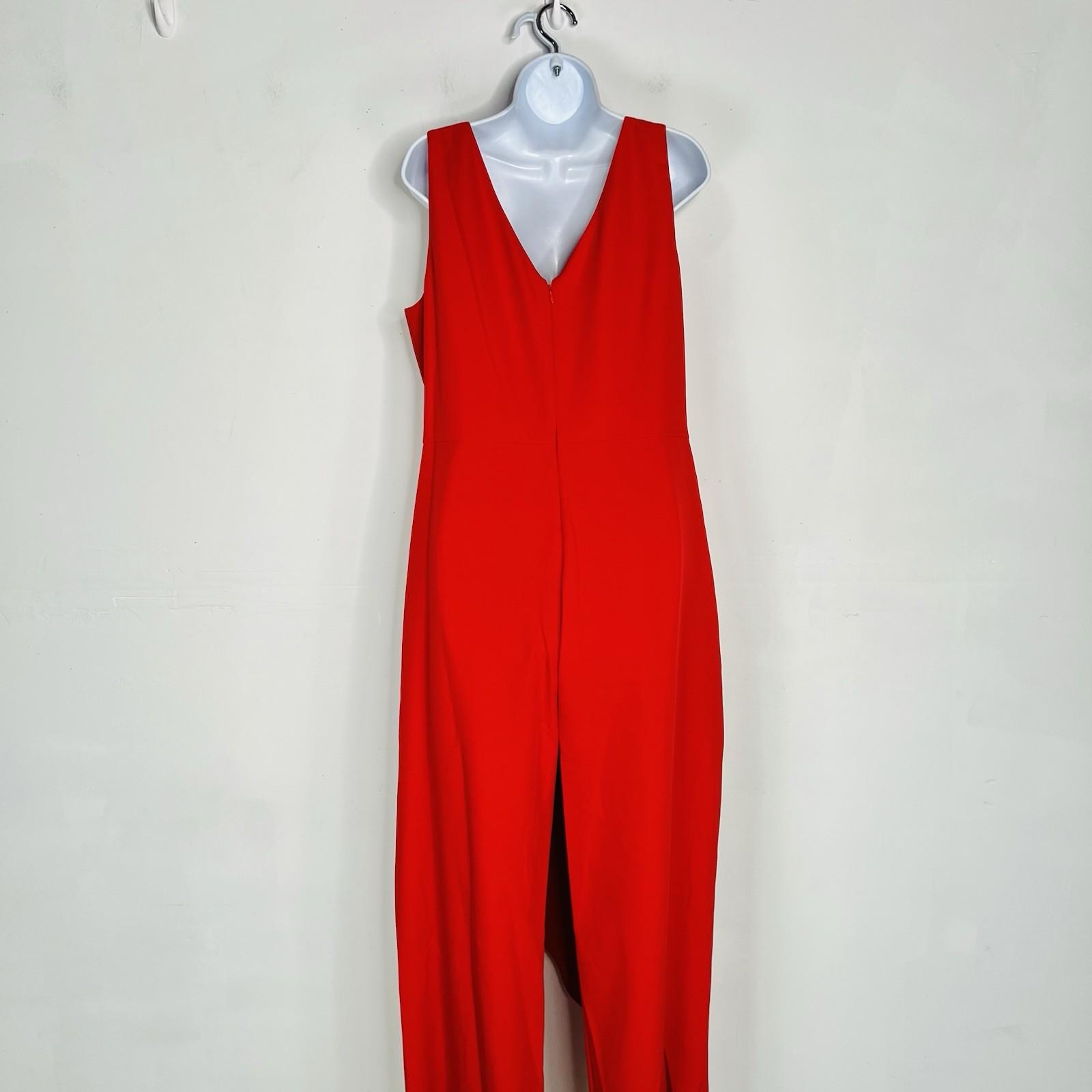 Marina Crepe Jumpsuit Red Size 14 Cascading Ruffle Drape Sleeveless Timeless