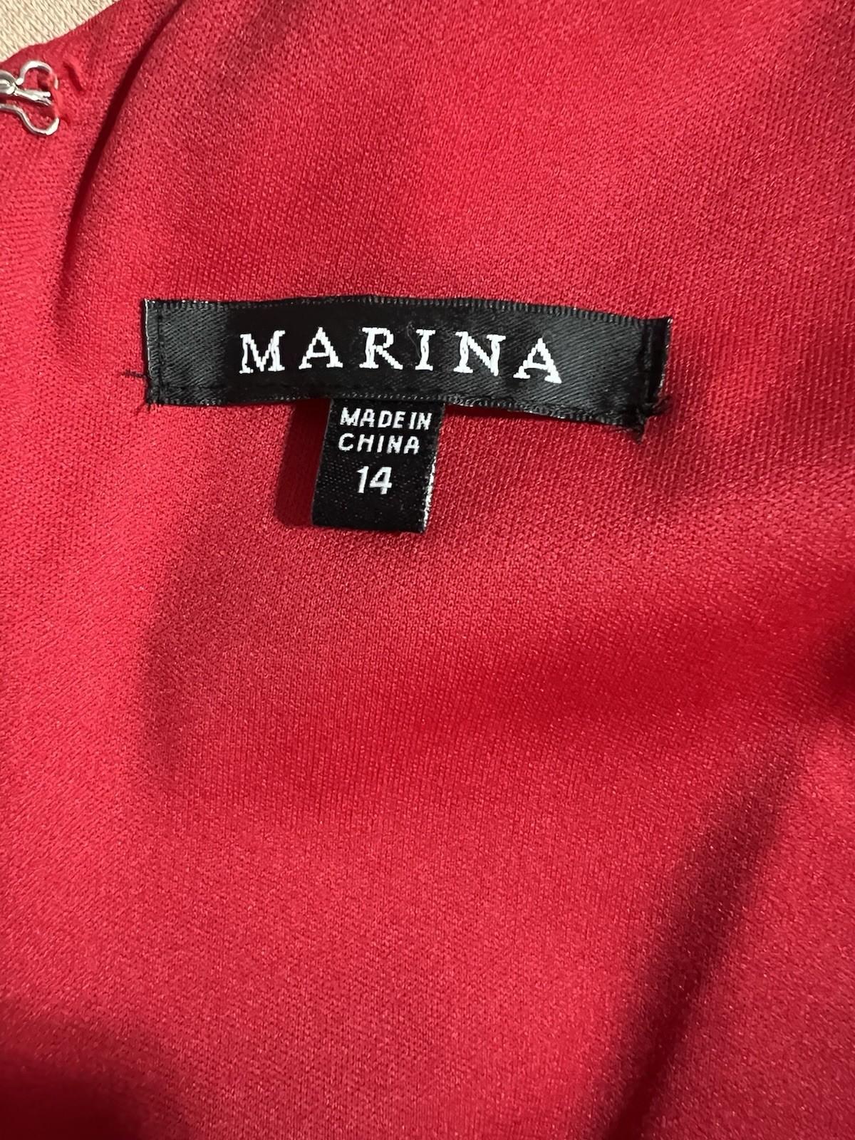 Marina Crepe Jumpsuit Red Size 14 Cascading Ruffle Drape Sleeveless Timeless