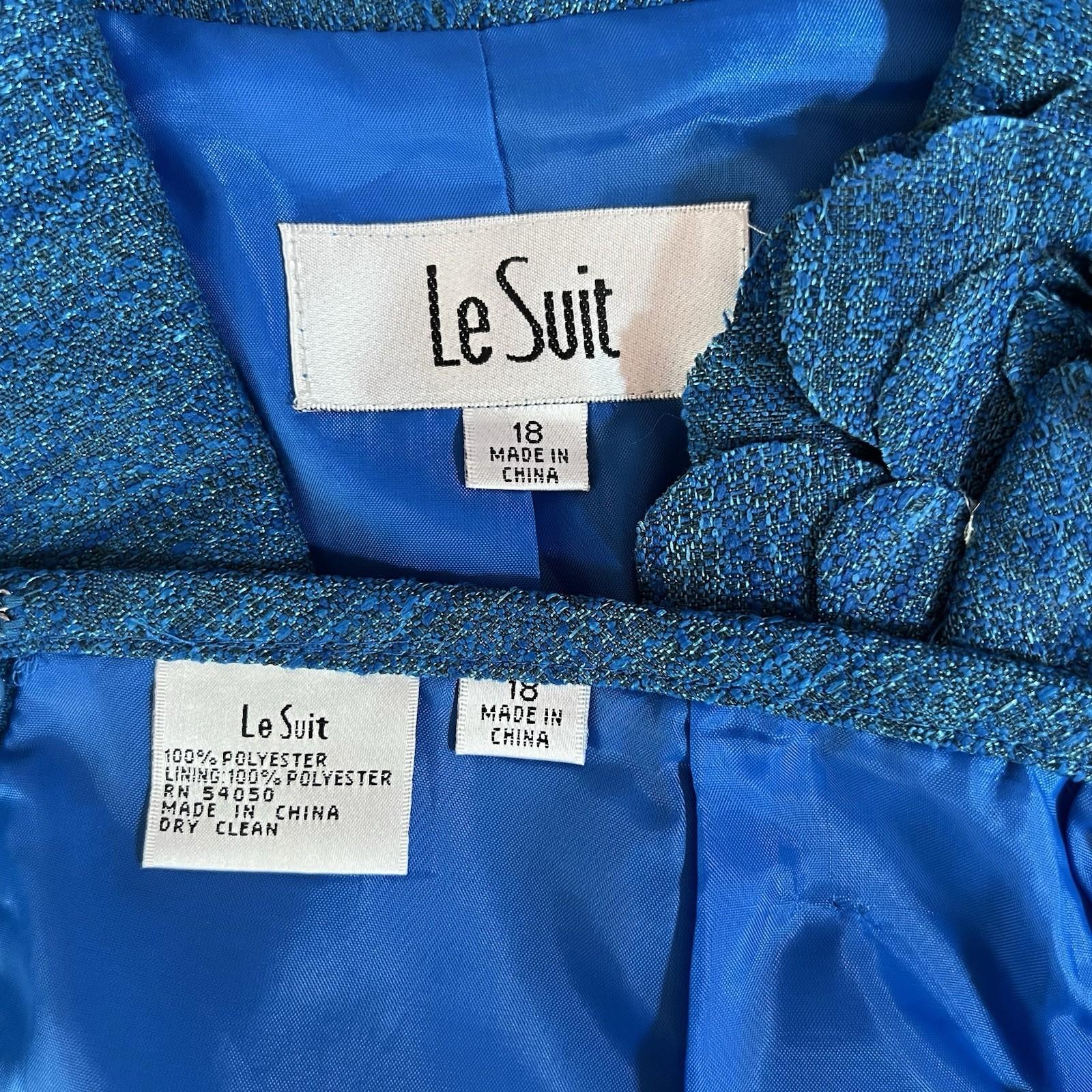 Le Suit Women Polyester Blue Skirt Suit Size 18 Stand UP Collar Cocktail 2PC