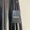 DKNY Women Faux Leather Mini Pleated Skirt Size M Black Pull On Elastic Waist