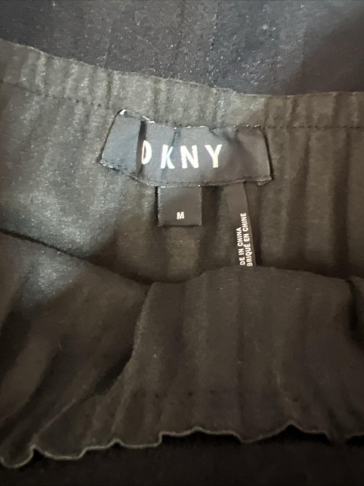 DKNY Women Faux Leather Mini Pleated Skirt Size M Black Pull On Elastic Waist