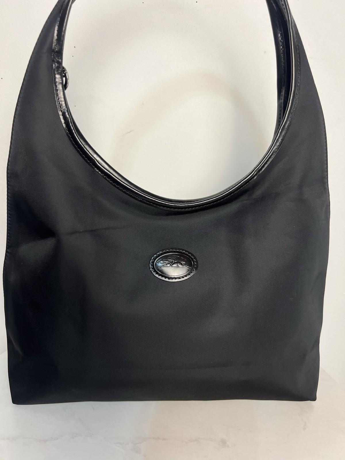 10-7593.jpg Longchamp Nylon Black Horse Pattern Rare Shoulder Tote Handbag