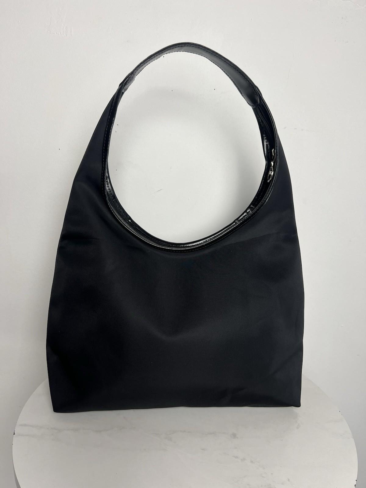 10-7597.jpg Longchamp Nylon Black Horse Pattern Rare Shoulder Tote Handbag