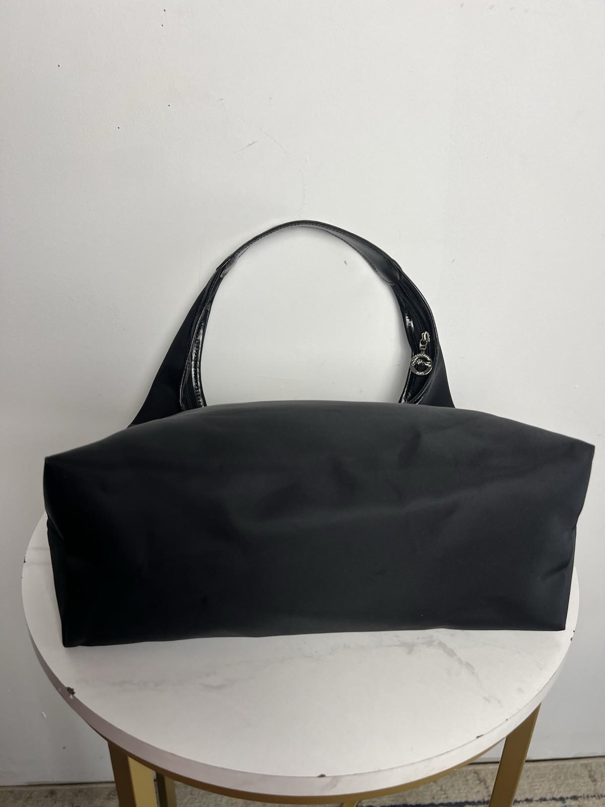 10-7598.jpg Longchamp Nylon Black Horse Pattern Rare Shoulder Tote Handbag