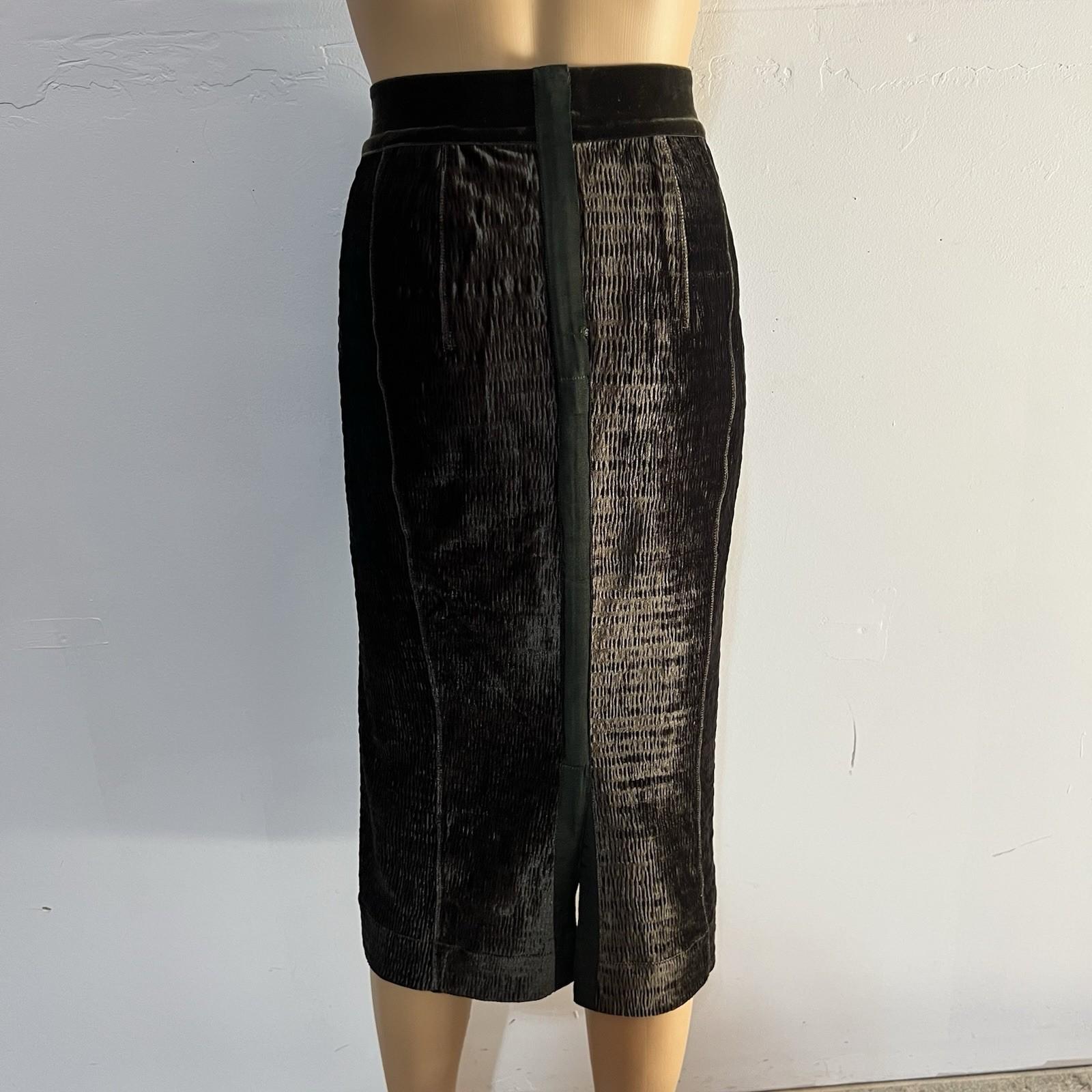 Byron Lars Beauty  Velvet Below The Knee Skirt Lace Size M Dark Green Bodycon