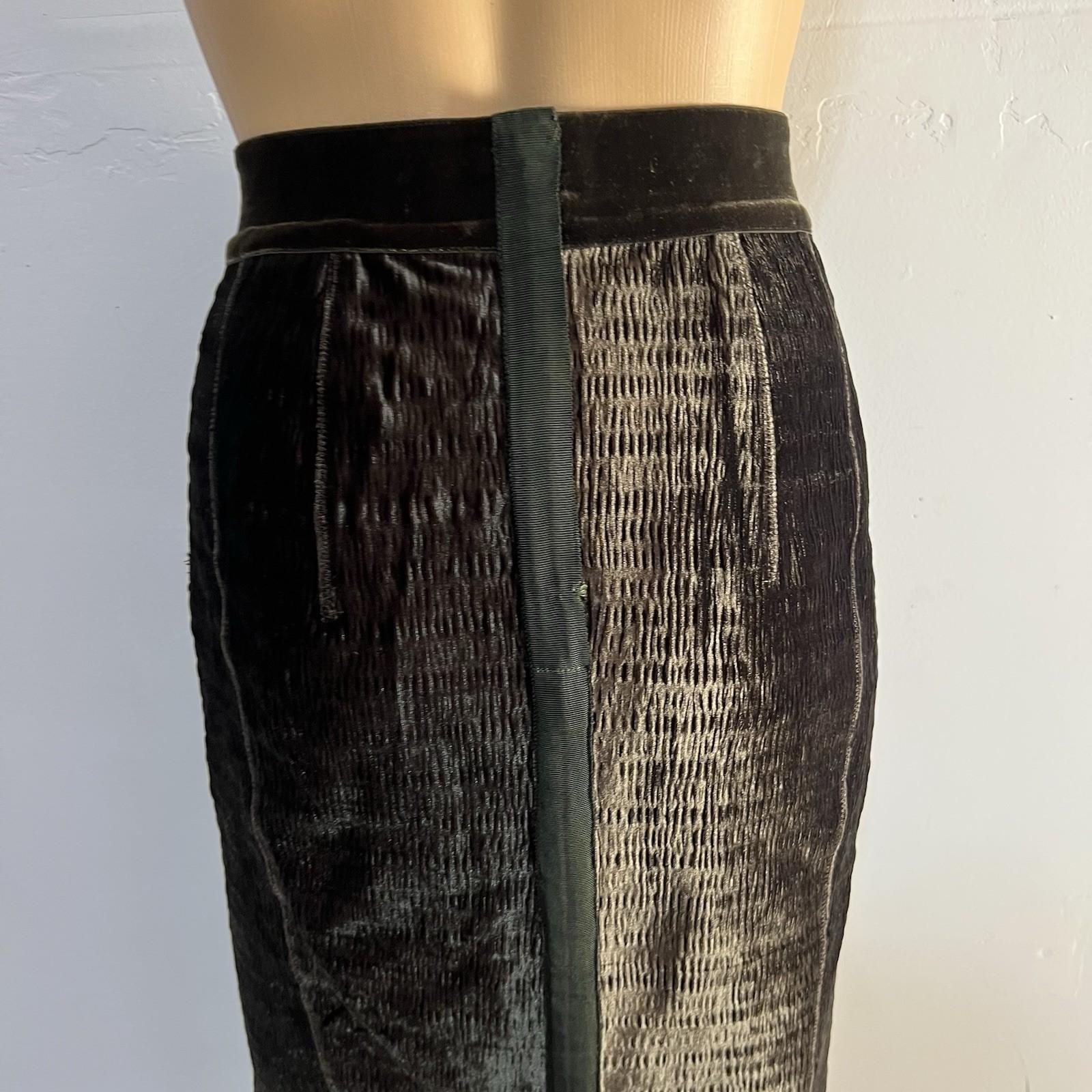 Byron Lars Beauty  Velvet Below The Knee Skirt Lace Size M Dark Green Bodycon