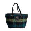 Longchamp Bi Gao plaid pattern Mohair  Leather Green Shopper Bag Tote