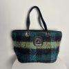 Longchamp Bi Gao plaid pattern Mohair  Leather Green Shopper Bag Tote