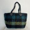 Longchamp Bi Gao plaid pattern Mohair  Leather Green Shopper Bag Tote