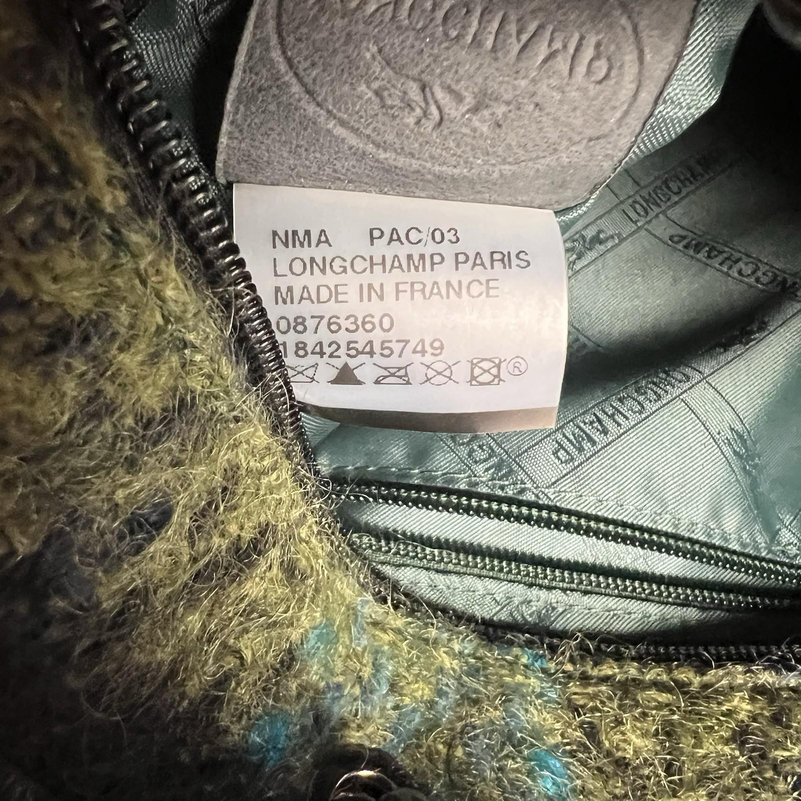 Longchamp Bi Gao plaid pattern Mohair  Leather Green Shopper Bag Tote