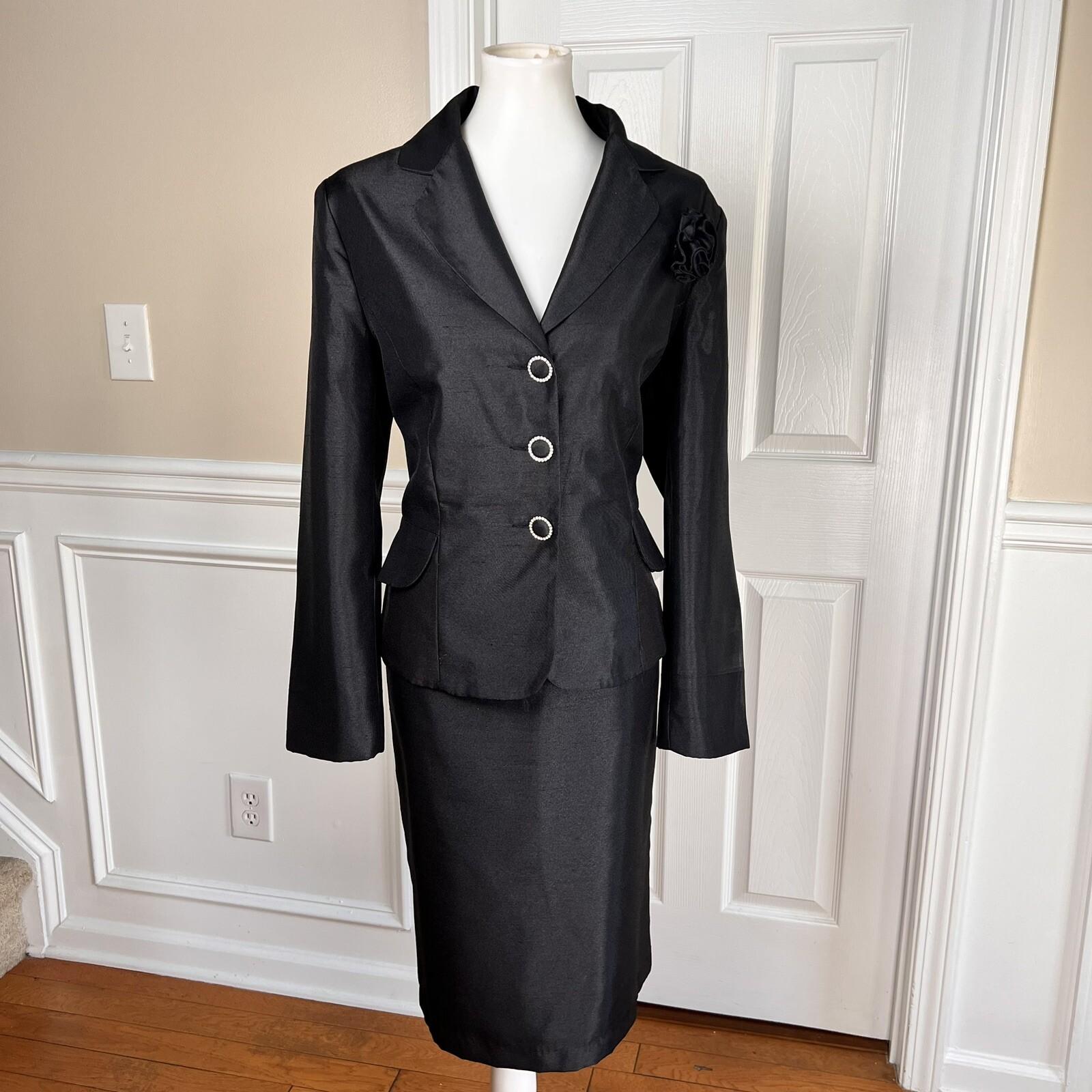 DANILLO Skirt Suit Size 14 Polyester Black Lined Single Breasted Tiered 2PC