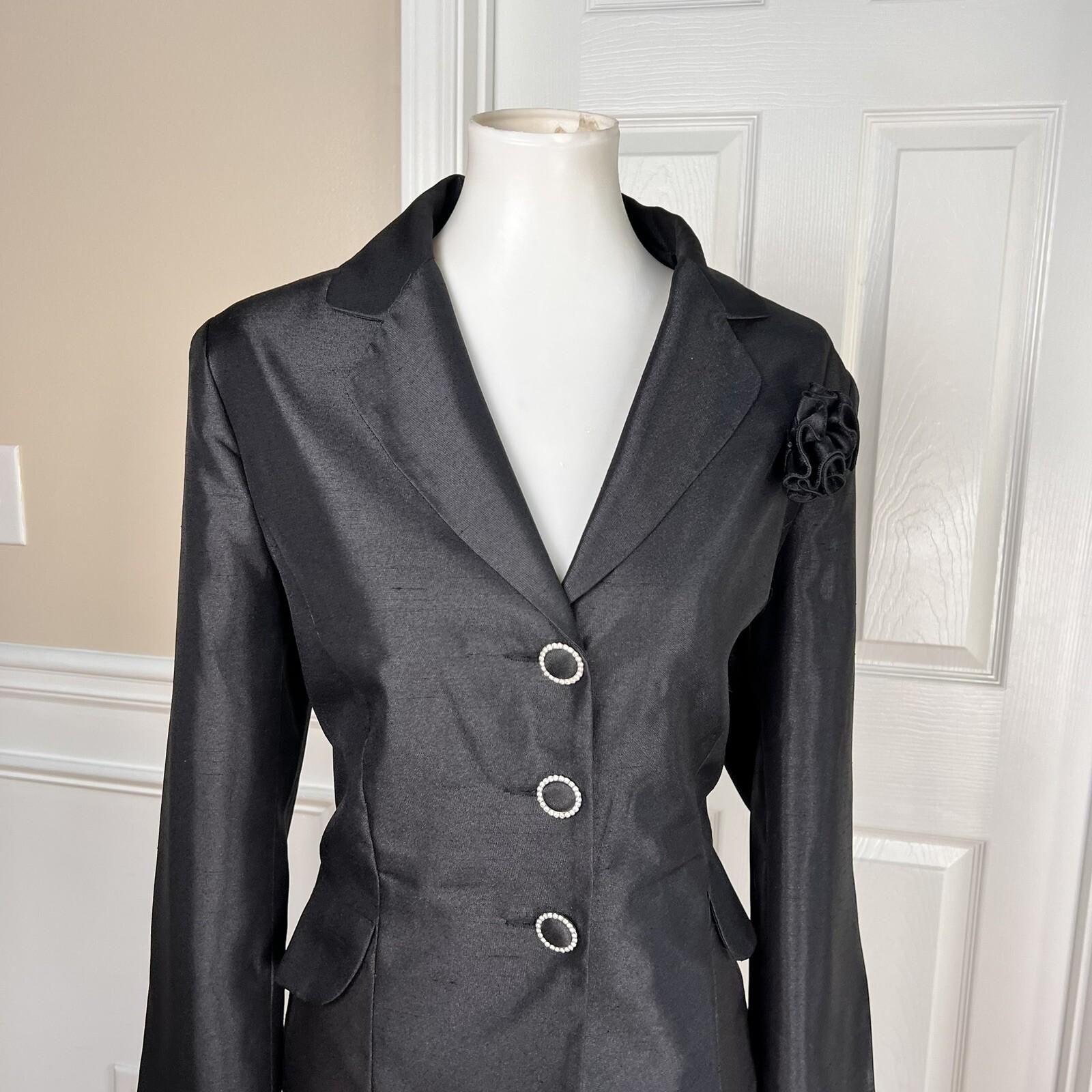 DANILLO Skirt Suit Size 14 Polyester Black Lined Single Breasted Tiered 2PC