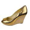 MICHAEL KORS Gold Leather Espadrille Wedge Slip On Peep Toes Pumps Shoes Size 9M