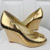MICHAEL KORS Gold Leather Espadrille Wedge Slip On Peep Toes Pumps Shoes Size 9M