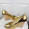 MICHAEL KORS Gold Leather Espadrille Wedge Slip On Peep Toes Pumps Shoes Size 9M