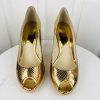 MICHAEL KORS Gold Leather Espadrille Wedge Slip On Peep Toes Pumps Shoes Size 9M