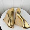 MICHAEL KORS Gold Leather Espadrille Wedge Slip On Peep Toes Pumps Shoes Size 9M