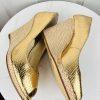 MICHAEL KORS Gold Leather Espadrille Wedge Slip On Peep Toes Pumps Shoes Size 9M