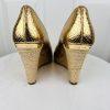 MICHAEL KORS Gold Leather Espadrille Wedge Slip On Peep Toes Pumps Shoes Size 9M