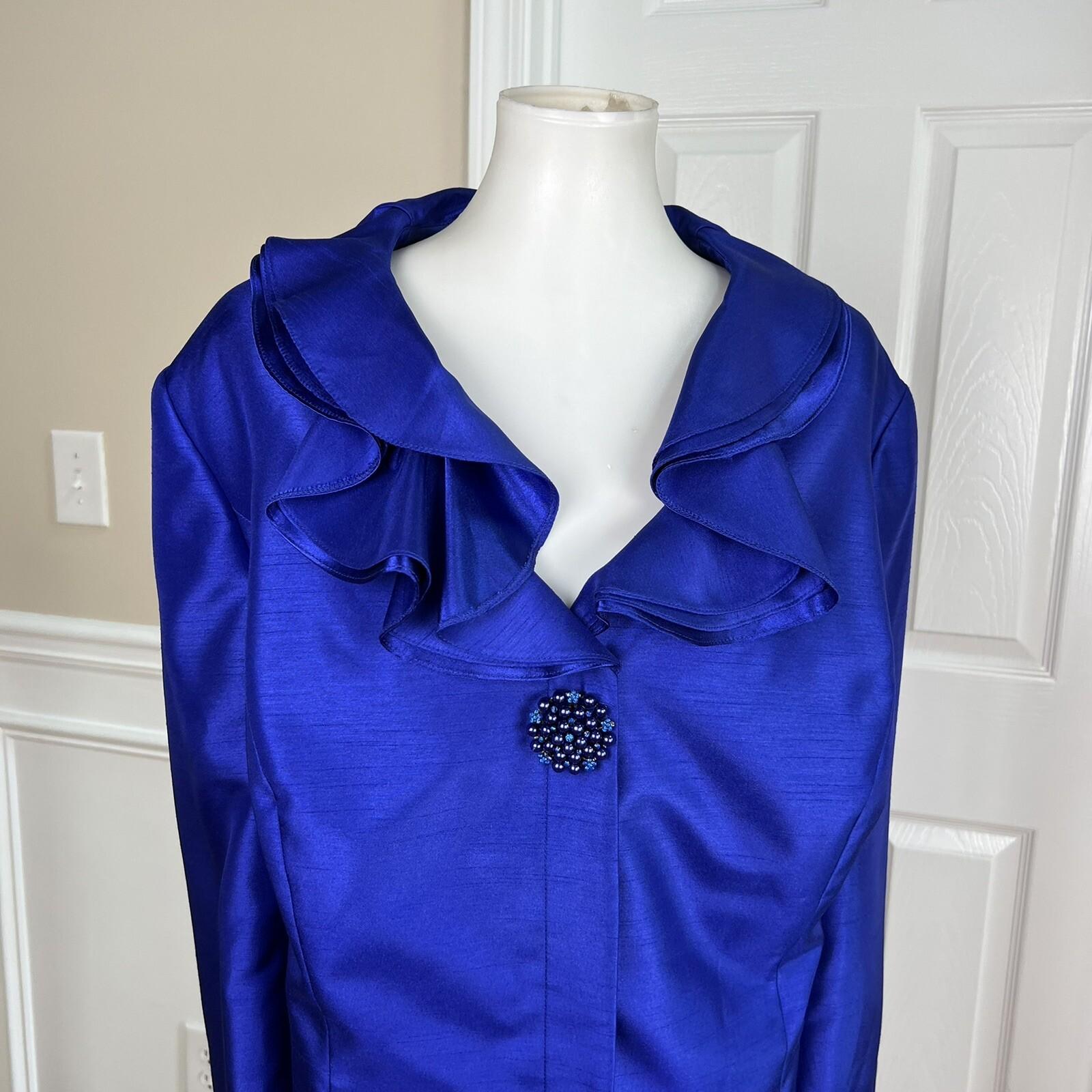 10-7687.jpg JOHN MEYER 2PC Polyester Skirt Suit Size 24W Indigo Lined Notch Collar Ruffle