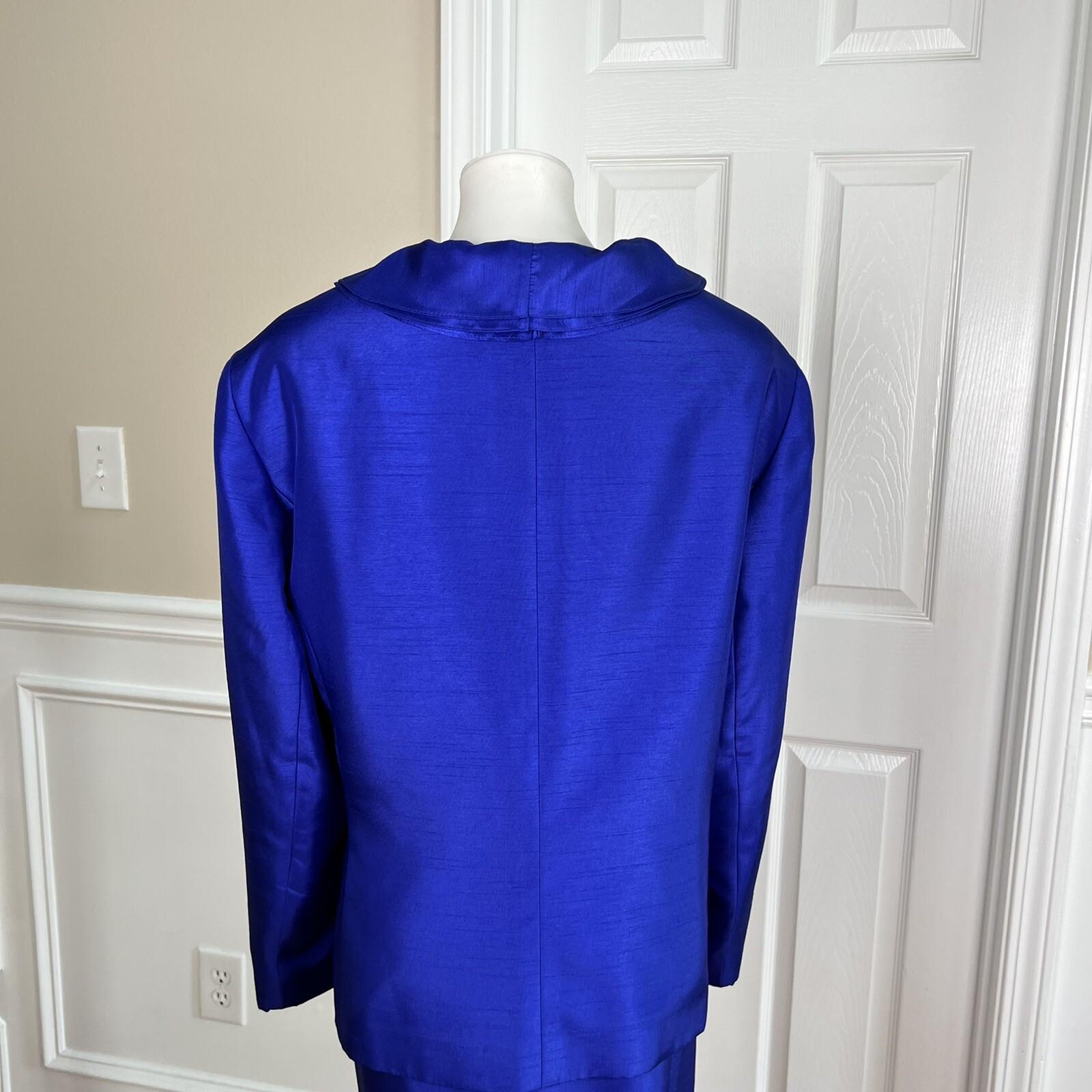10-7689.jpg JOHN MEYER 2PC Polyester Skirt Suit Size 24W Indigo Lined Notch Collar Ruffle