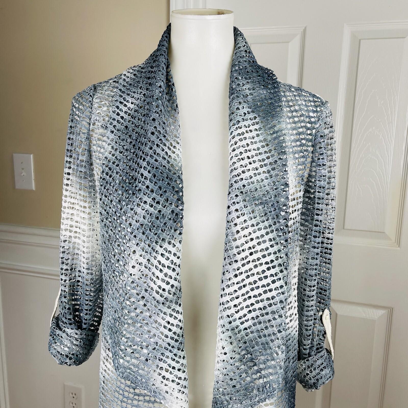 ALBERTO MAKALI Open Front Cardigan Size M Ivory Gray Overlay Cascading drape