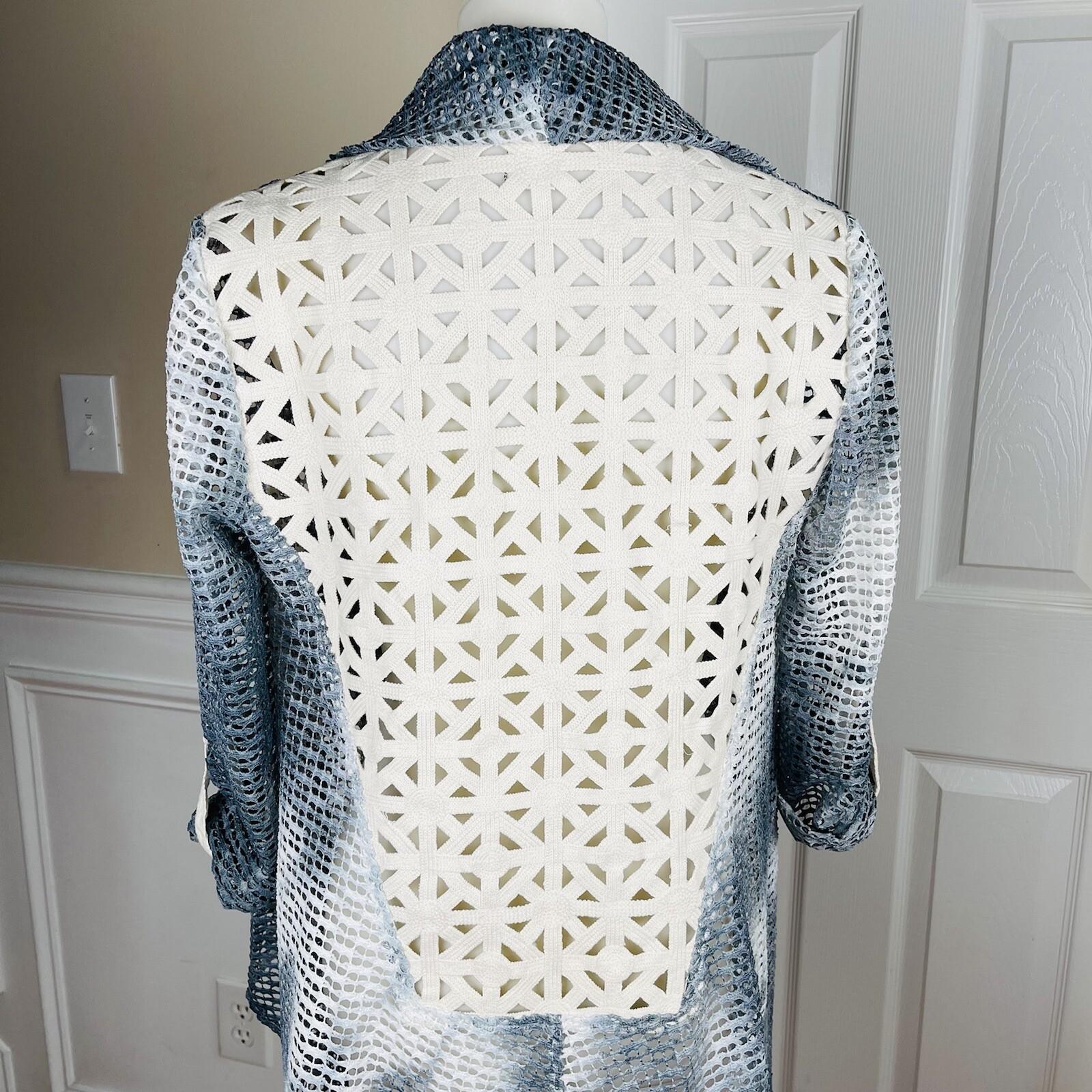 ALBERTO MAKALI Open Front Cardigan Size M Ivory Gray Overlay Cascading drape