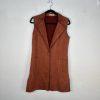 Anthropologie Solitaire Women Vest S Brown Faux Leather Duster Cognac Pockets