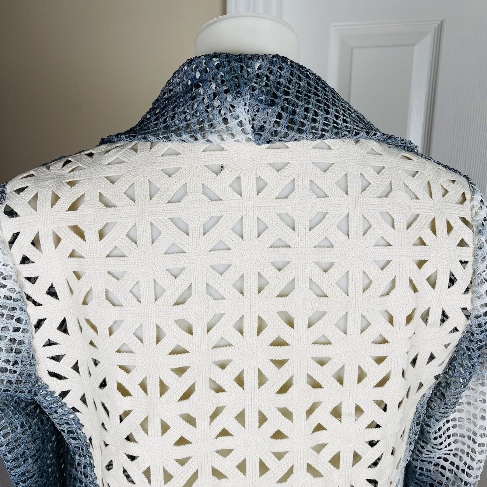 ALBERTO MAKALI Open Front Cardigan Size M Ivory Gray Overlay Cascading drape