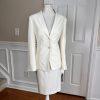John Meyer Polyester Skirt Suit Size 10 Off White Striped Notch Collar 2PC New
