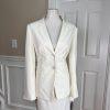 John Meyer Polyester Skirt Suit Size 10 Off White Striped Notch Collar 2PC New