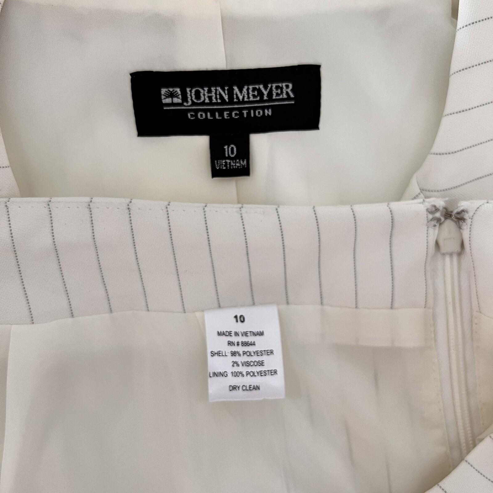 John Meyer Polyester Skirt Suit Size 10 Off White Striped Notch Collar 2PC New