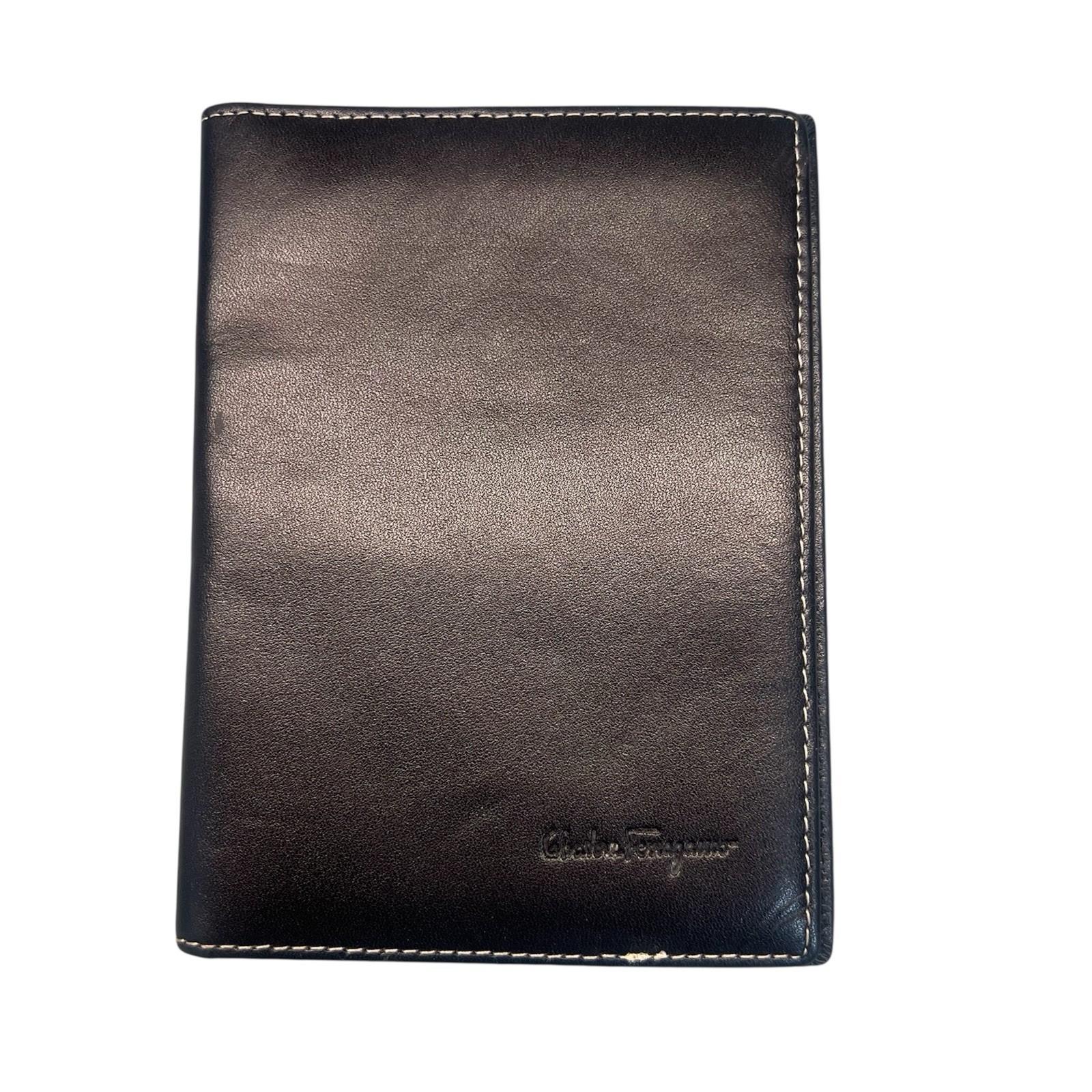 Salvatore Ferragamo Leather Passport Credit Cards Holder Wallet Black Made Italy