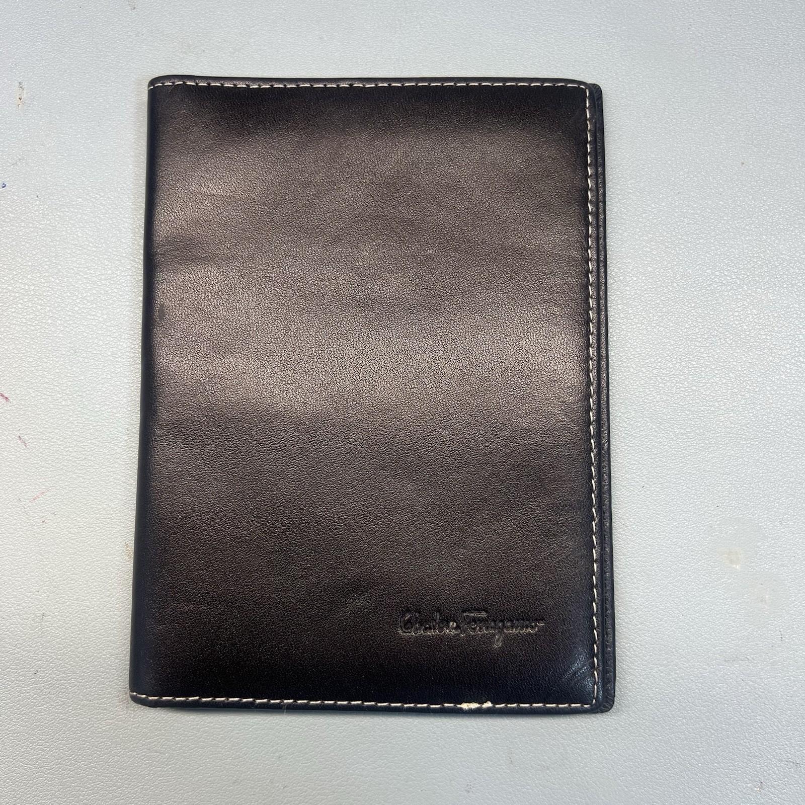 Salvatore Ferragamo Leather Passport Credit Cards Holder Wallet Black Made Italy